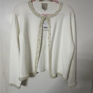 Sioni Cream Cardigan with Beaded Trim